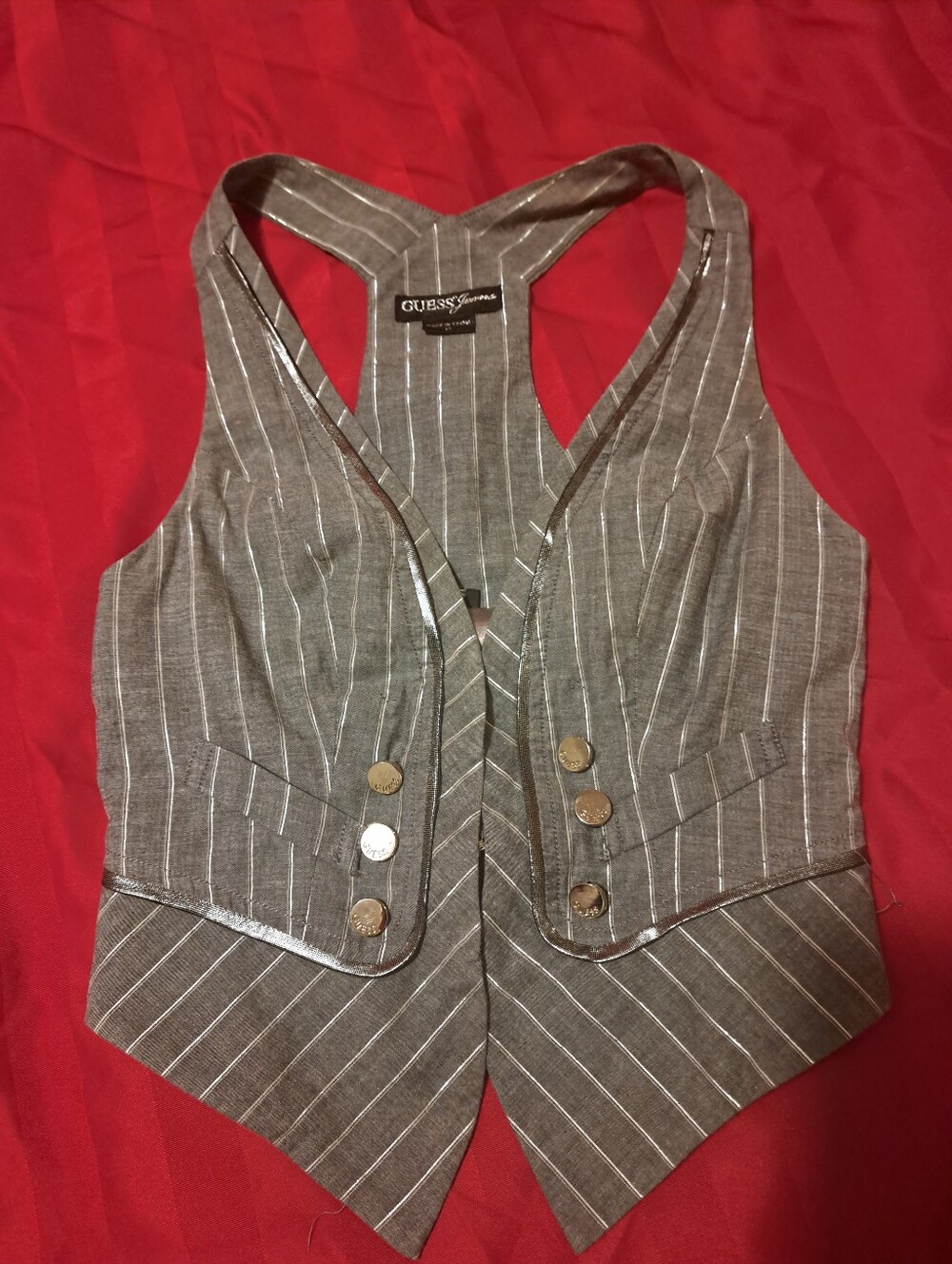 Guess Pinstripe Gray Racerback Vest Tank Top